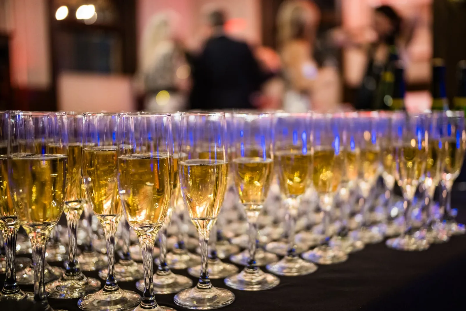 Rows of champagne poured and ready to serve at the Denver Winter Ball bar